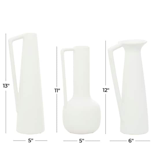 CosmoLiving by Cosmopolitan Set of 3 White Ceramic Modern Vase, 13", 12", 11"